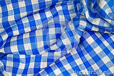 Blue and white wrinkled checkered Bavarian tablecloth Stock Photo