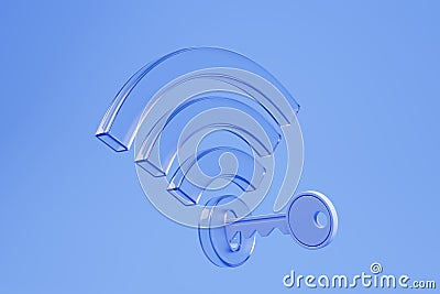 Blue wifi symbol with key Stock Photo