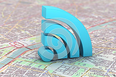 Blue WiFi symbol over a map Stock Photo