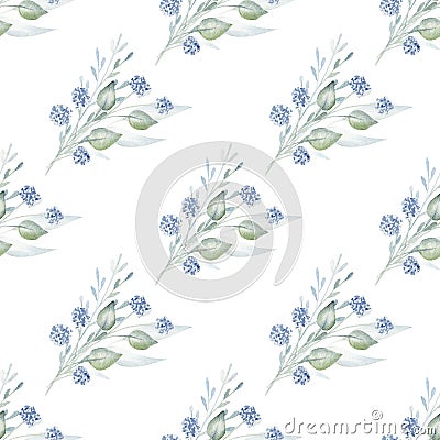 Blue wildflower hand drawn aquarelle seamless pattern Stock Photo