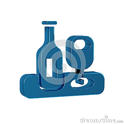 Blue Wine bottle with glass icon isolated on transparent background. Stock Photo