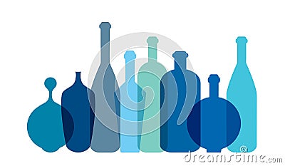 Blue wine bottle illustration. Vector Illustration