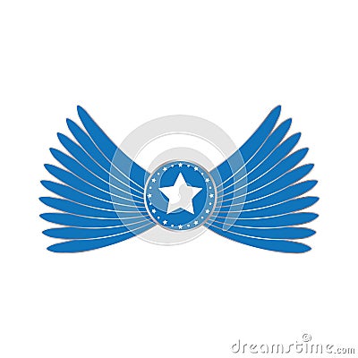 Blue wings emblem with star in circle. Angel wings with star vector eps10. Vector Illustration