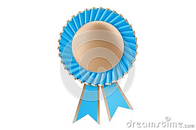 Blue winning award, prize, medal or badge with ribbons. 3D rendering Stock Photo