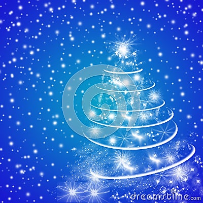 Blue winter holidays greeting card with Christmas tree Stock Photo