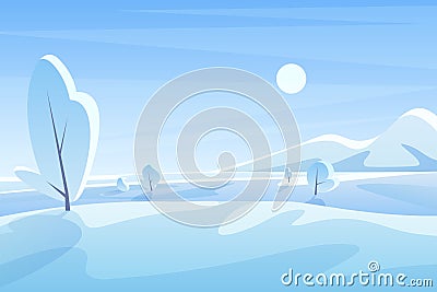 Blue winter landscape flat vector illustration Vector Illustration