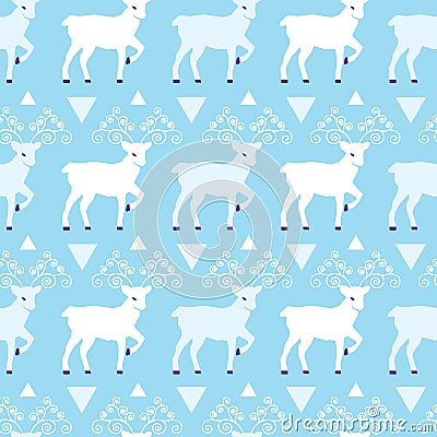 Blue winter reindeer folk vector seamless pattern. Vector Illustration