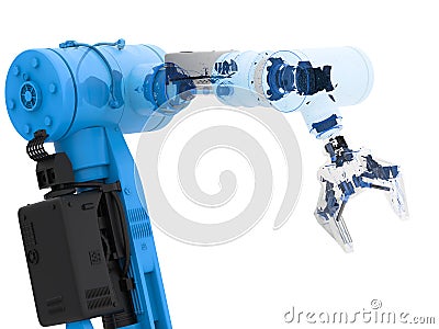 Blue wireframe robotic arm Stock Photo