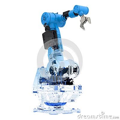 Blue wireframe robotic arm Stock Photo