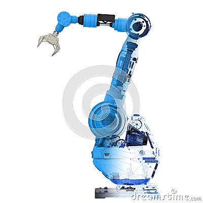 Blue wireframe robotic arm Stock Photo