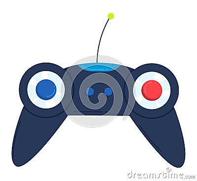 Blue wireless game controller with twin joysticks and antenna. Cartoon gamepad vector illustration Vector Illustration