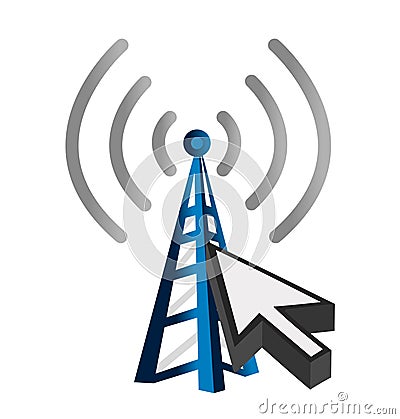 Blue wireless technology tower and cursor Vector Illustration