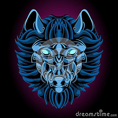 Blue wolf iron emblem Vector Illustration