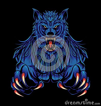 Blue Wolf Monster Illustration Vector Illustration