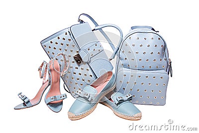 Blue woman bags and shoes Stock Photo