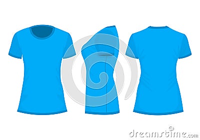 Blue woman`s t-shirt in back, front and side views Vector Illustration