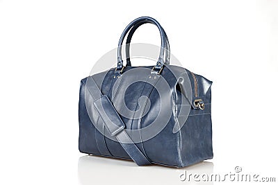 Blue women handbag isolated on white background Stock Photo