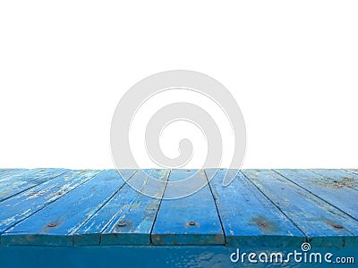 Blue wooden floor top view with white background. Stock Photo