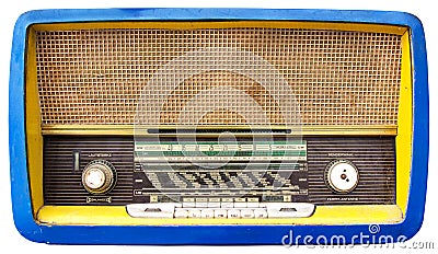 Blue Wooden Tuner Radio Stock Photo