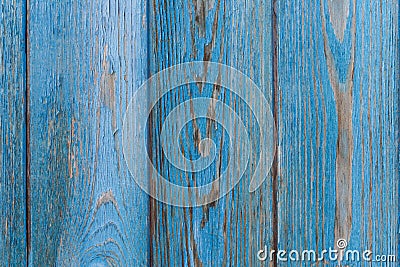 Blue wooden wall. Old shabby wooden planks with cracked color paint Stock Photo