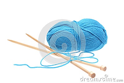 Blue woolen a thread with spokes for knitting Stock Photo