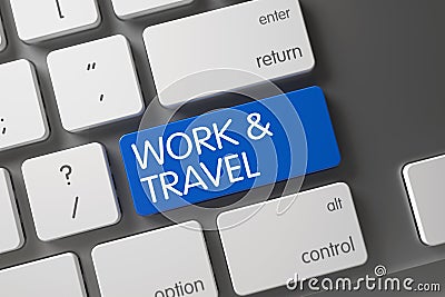 Blue Work and Travel Key on Keyboard. 3d. Stock Photo