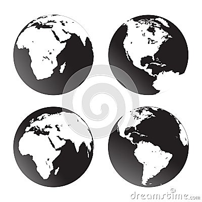 Globes of Earth on white background Cartoon Illustration