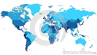 Blue World map with countries Vector Illustration