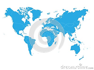 Blue World map on white background. High detail blank political. Vector illustration Vector Illustration