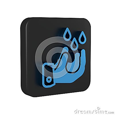 Blue Wudhu icon isolated on transparent background. Muslim man doing ablution. Black square button. Stock Photo