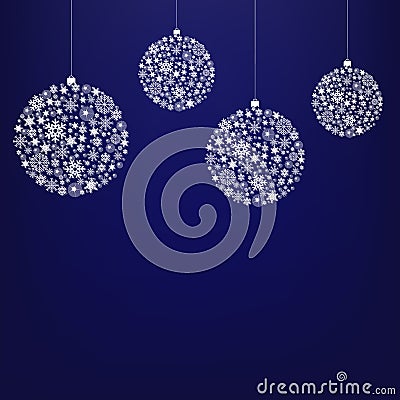 Blue Xmas Card With Christmas Ball And Star Vector Illustration