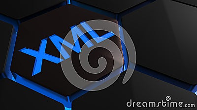 Blue XML on hexagone - 3D rendering Cartoon Illustration
