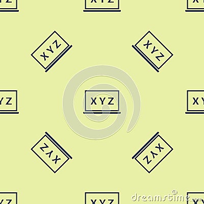 Blue XYZ Coordinate system on chalkboard icon isolated seamless pattern on yellow background. XYZ axis for graph Vector Illustration