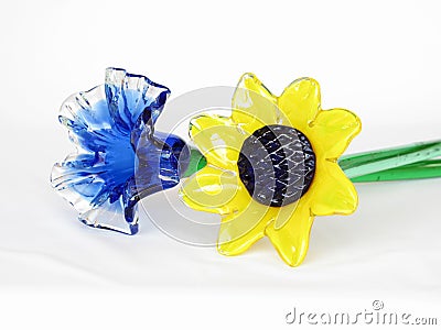 Blue and Yellow Art Glass Flowers Stock Photo