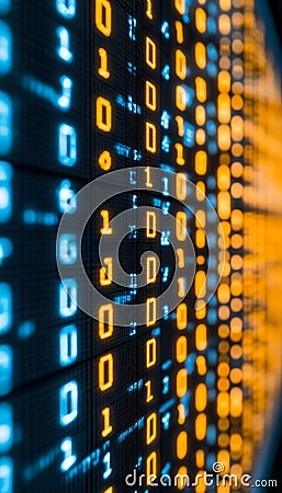 Blue and Yellow Binary Code Data Flowing on Computer Screen. Technology Abstract Background. Stock Photo