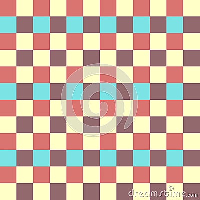 Blue Yellow Burgundy Scarlet Seamless French Checkered Pattern. Colorful Fabric Check Pattern Background. Classic Checker Pattern Stock Photo