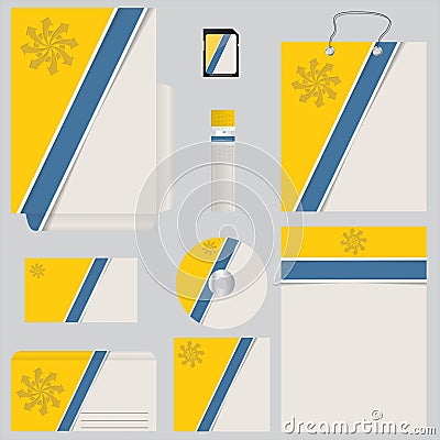 Blue yellow business set with striped design Vector Illustration