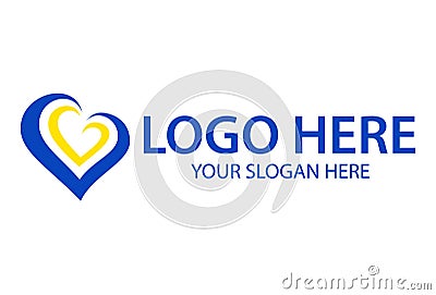 Blue and Yellow Color Abstract Line Art Love Logo Design Vector Illustration