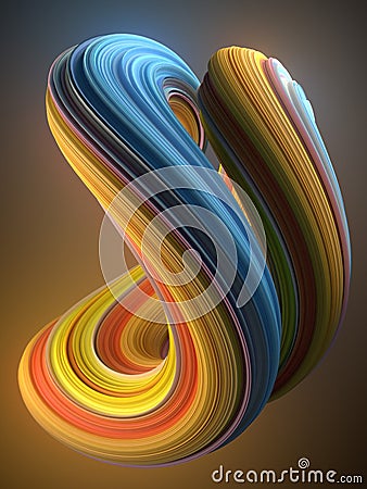 Blue and yellow colored twisted shape. Computer generated abstract geometric 3D render illustration Cartoon Illustration