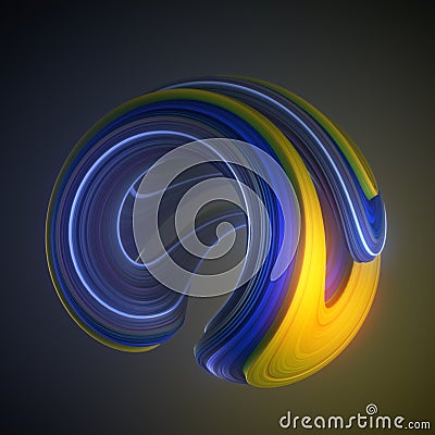 Blue and yellow colored twisted shape. Computer generated abstract geometric 3D render illustration Cartoon Illustration