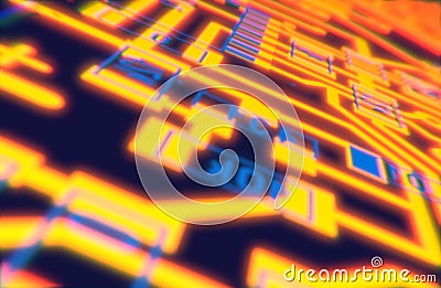 Electronic circuits scheme abstract background with fire flames Stock Photo