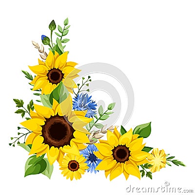 Blue and yellow flowers. Floral corner design element. Vector illustration Vector Illustration