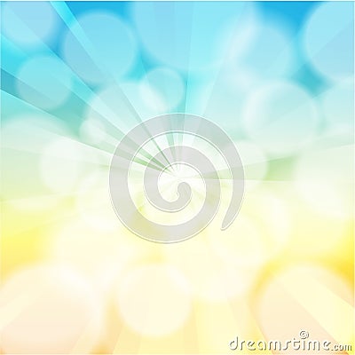 Blue and Yellow golden sunburst with bokeh Background Vector Illustration