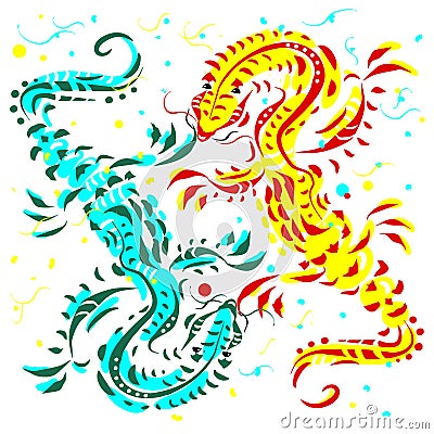 Blue and yellow lizards on a white background Stock Photo