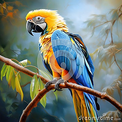 Blue and yellow macaw yellow cockatiel nature white Stock Photo