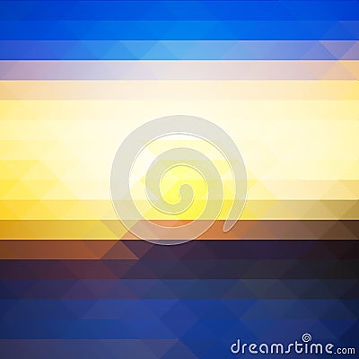 Blue yellow orange black rows of triangles background, square Vector Illustration