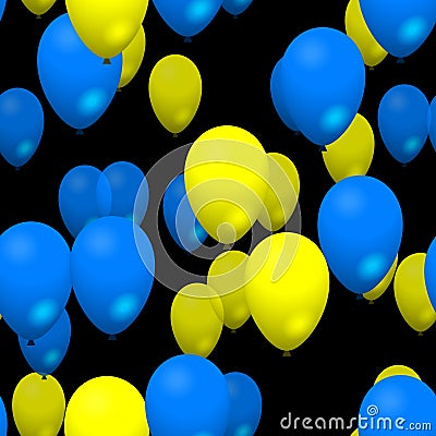 Blue yellow party balloons seamless pattern on black background Stock Photo
