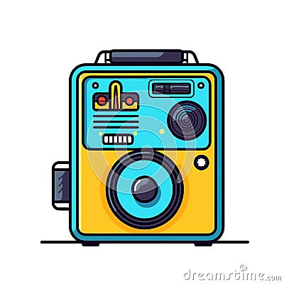 Vector of a blue and yellow radio with speakers on it Vector Illustration