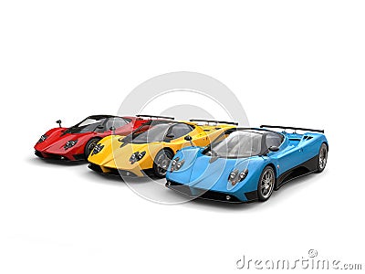 Blue, yellow and red awesome super cars - beauty shot Stock Photo