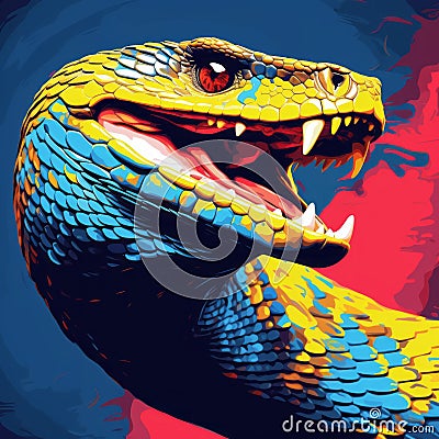 Colorful Snake Artwork In Realistic Impressionism Style Cartoon Illustration